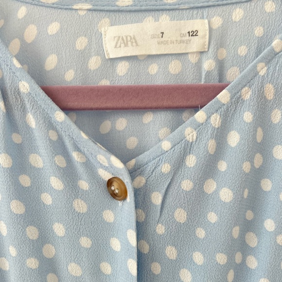 Zara Girls Dress Light Blue with Polka Dots. Size 7 - Picture 4 of 5